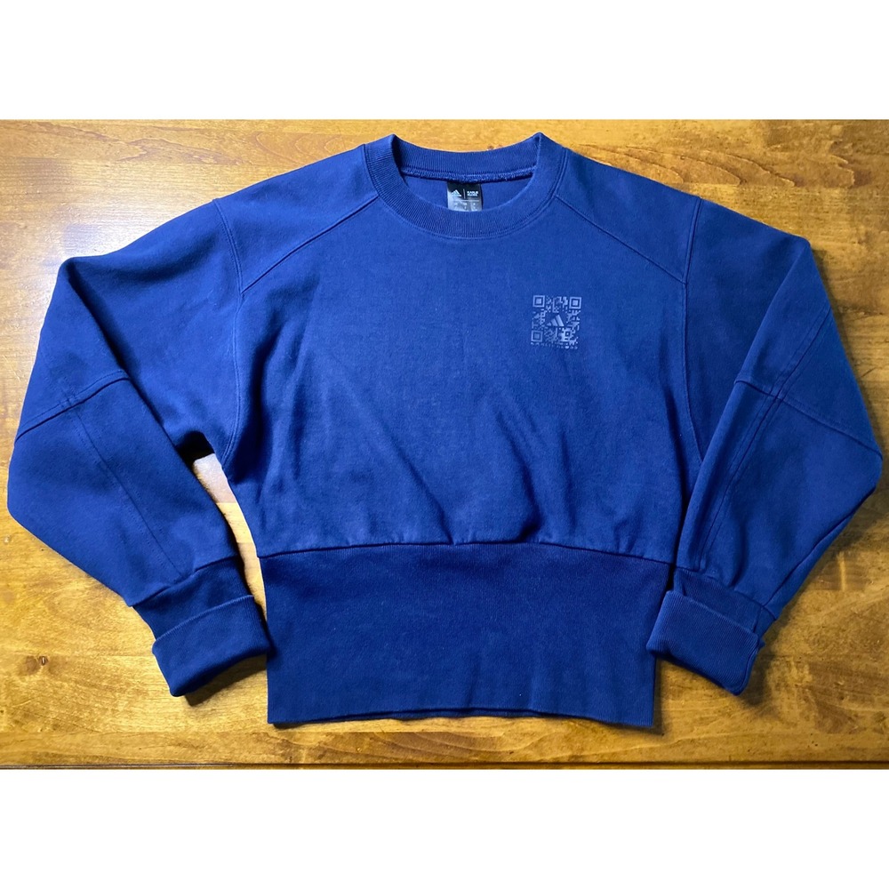 Adidas Karlie Kloss Navy Blue Cropped Sweatshirt Wide Ribbed Hem S - Picture 3 of 11